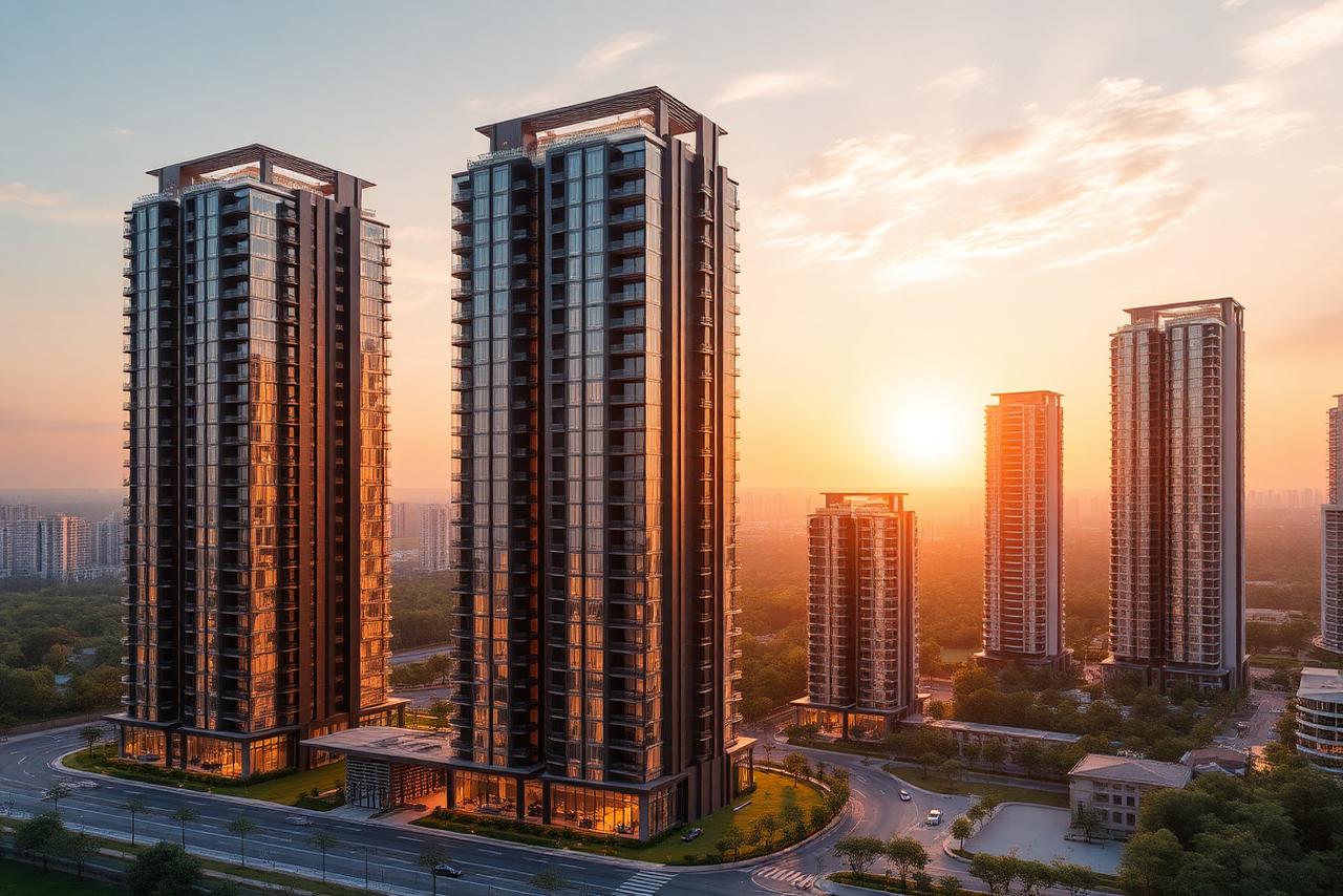 Modern residential development at golden hour